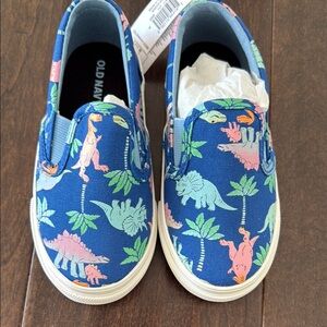 NWT Gender Neutral Old Navy Canvas Slip On Blue Dinosaur Print Sneakers